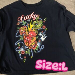 Black Graphic Tee with Dice and Flames